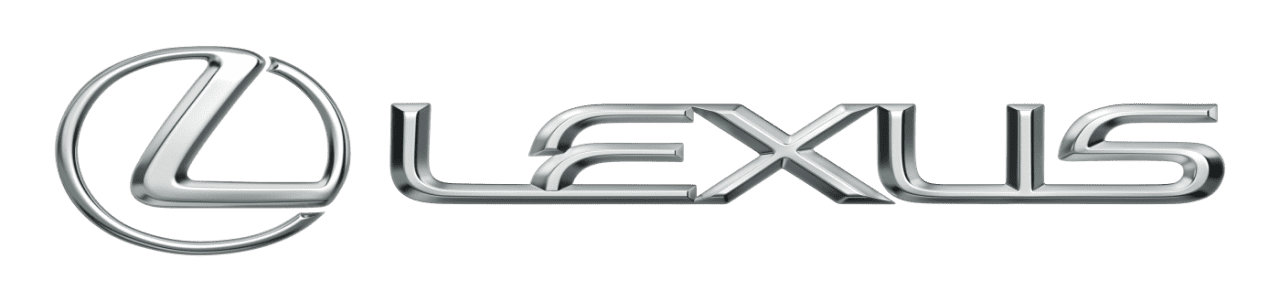Metallic silver Lexus emblem and “LEXUS” text on a dark green rectangle.