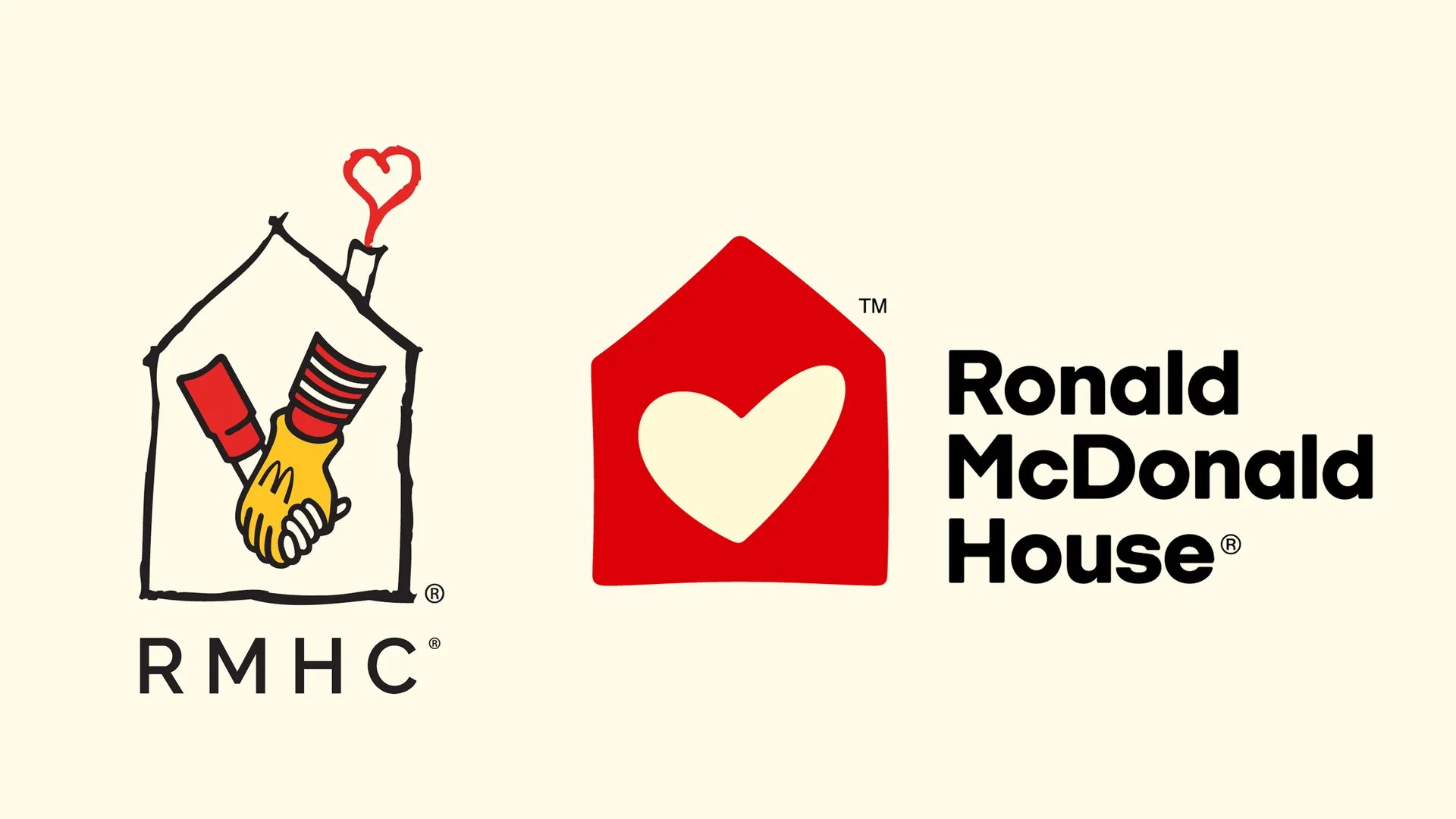 Two Ronald McDonald House Charities logos on a pale cream background.