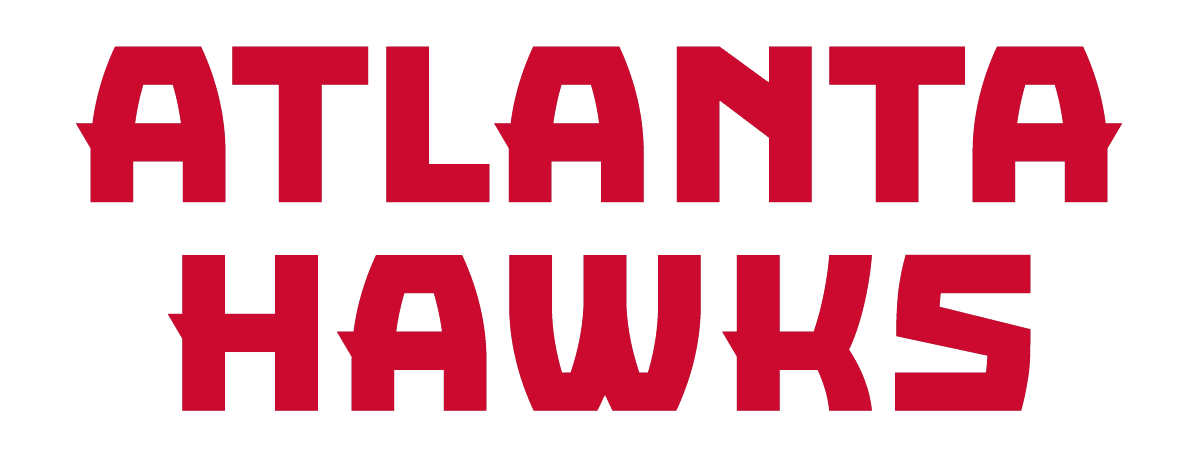 Bold red “ATLANTA HAWKS” text in two rows on a black rectangle.