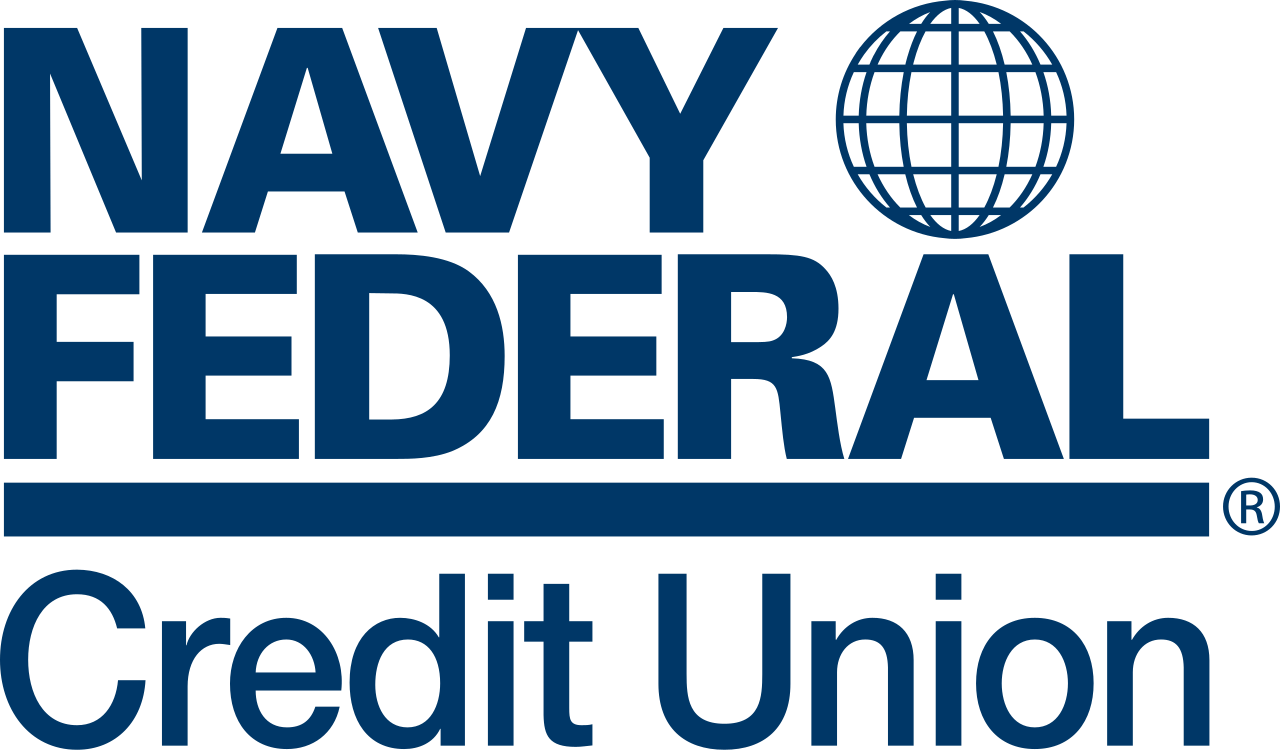 Navy Federal Credit Union logo in dark blue on a black background with a globe emblem.